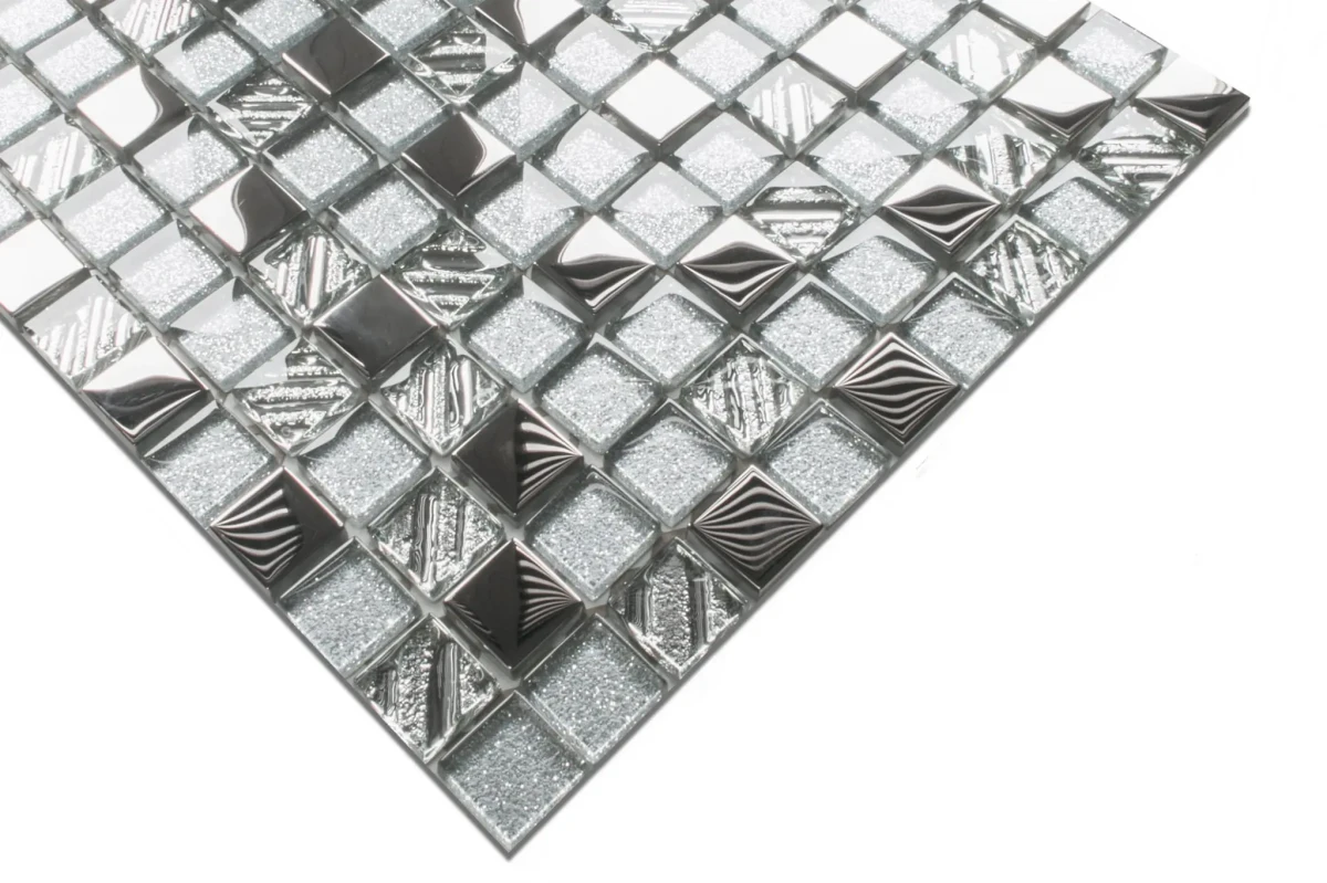 MOZAIKA SZKLANA SILVER ENERGY 30x30cm 8mm – dekoracyjne do wnętrz – Szklane Mozaiki