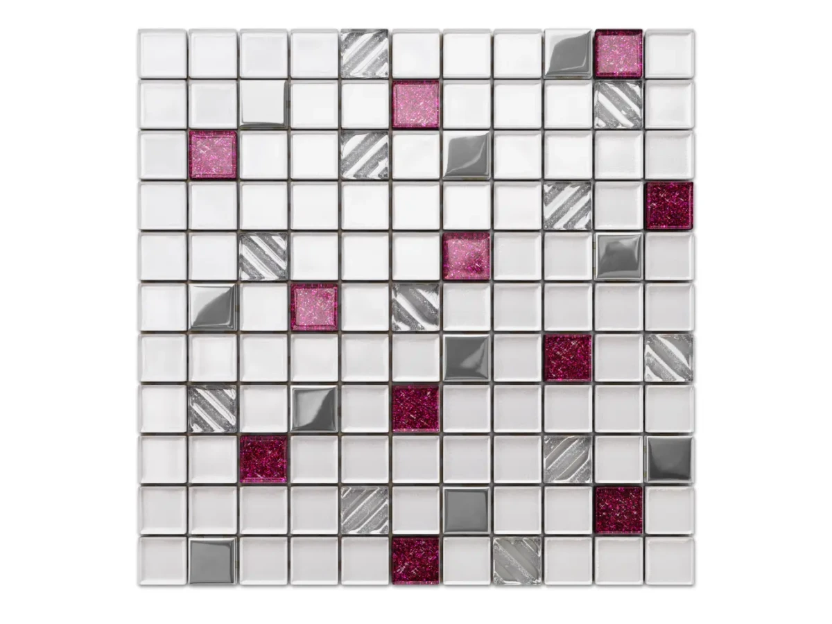 MOZAIKA SZKLANA PINK SEQUIN 30x30cm 8mm – dekoracyjne do wnętrz – Szklane Mozaiki