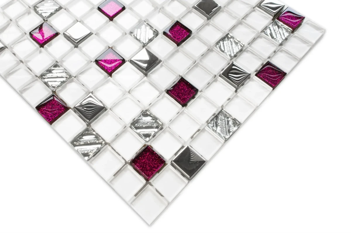 MOZAIKA SZKLANA PINK SEQUIN 30x30cm 8mm – dekoracyjne do wnętrz – Szklane Mozaiki