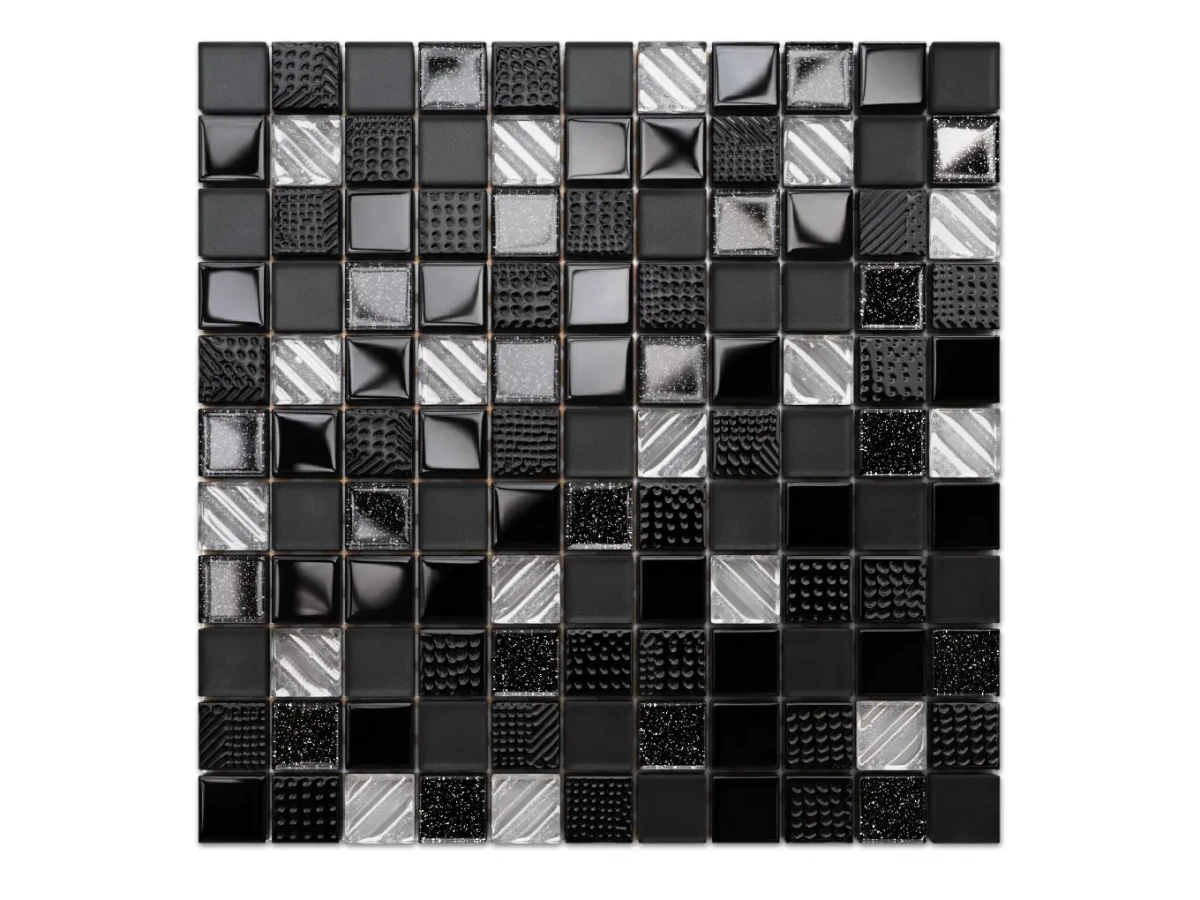 MOZAIKA SZKLANA BLACK LAVA 30x30cm 8mm – dekoracyjne do wnętrz – Szklane Mozaiki