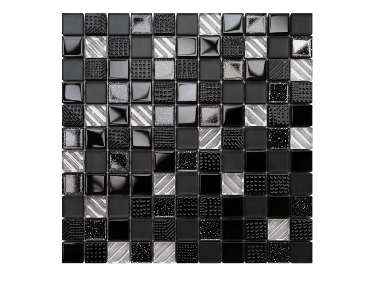 MOZAIKA SZKLANA BLACK LAVA 30x30cm 8mm – dekoracyjne do wnętrz – Szklane Mozaiki
