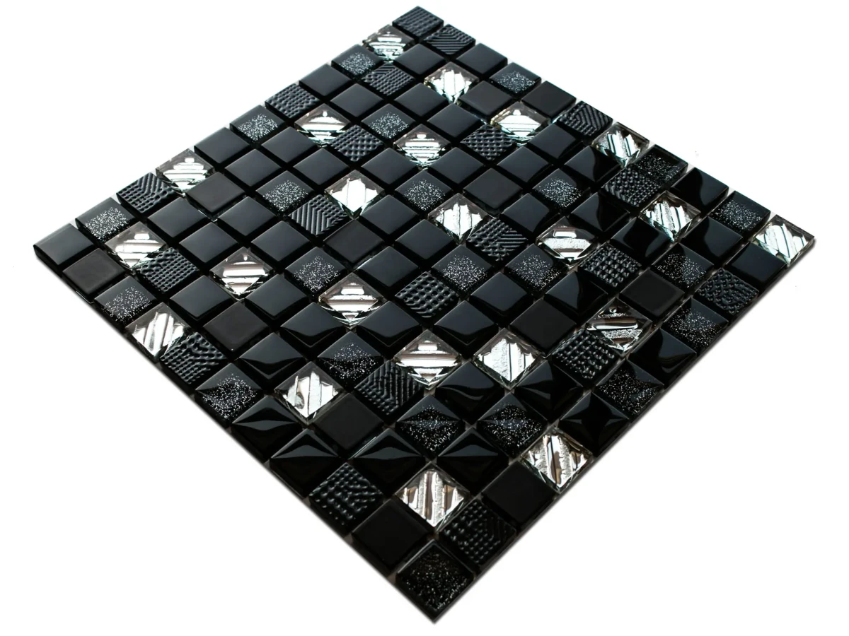 MOZAIKA SZKLANA BLACK LAVA 30x30cm 8mm – dekoracyjne do wnętrz – Szklane Mozaiki