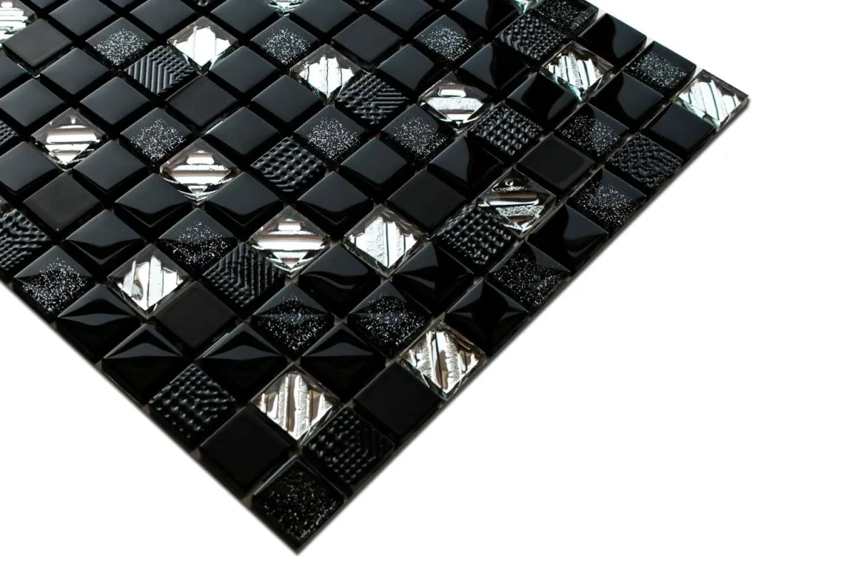 MOZAIKA SZKLANA BLACK LAVA 30x30cm 8mm – dekoracyjne do wnętrz – Szklane Mozaiki