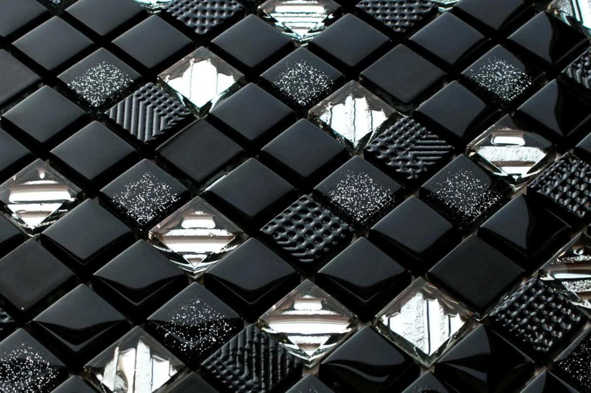 MOZAIKA SZKLANA BLACK LAVA 30x30cm 8mm – dekoracyjne do wnętrz – Szklane Mozaiki