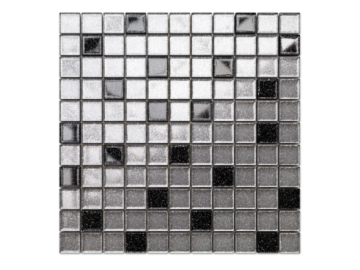 MOZAIKA SZKLANA SILVER/NERO BROKAT 30x30cm 8mm – dekoracyjne do wnętrz – Szklane Mozaiki