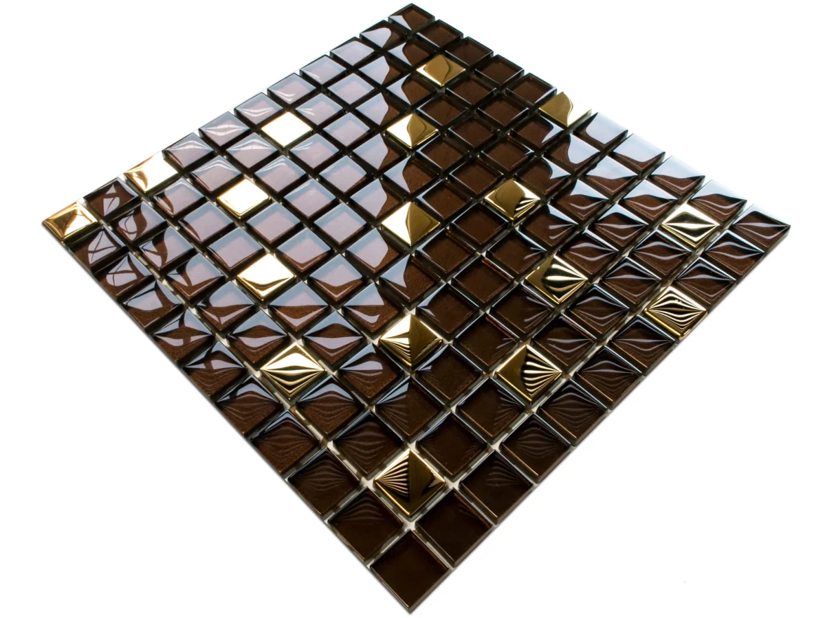 MOZAIKA SZKLANA BRĄZOWA ZŁOTA GOLD BROWN 30x30cm 6mm – dekoracyjne do wnętrz – Szklane Mozaiki