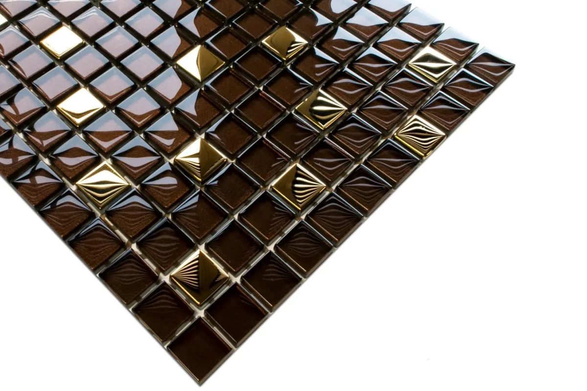 MOZAIKA SZKLANA BRĄZOWA ZŁOTA GOLD BROWN 30x30cm 6mm – dekoracyjne do wnętrz – Szklane Mozaiki