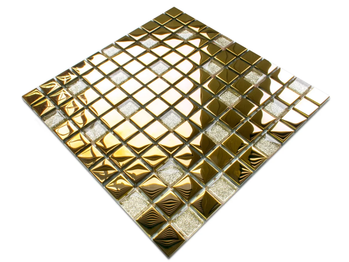 MOZAIKA SZKLANA ZŁOTA GOLD RUSH 30x30cm 8mm – dekoracyjne do wnętrz – Szklane Mozaiki