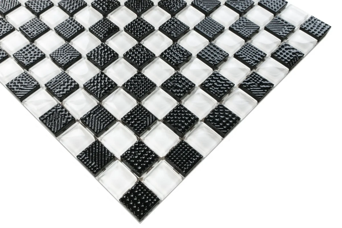 MOZAIKA SZKLANA MODERN CHESS 30x30cm 6mm – dekoracyjne do wnętrz – Szklane Mozaiki
