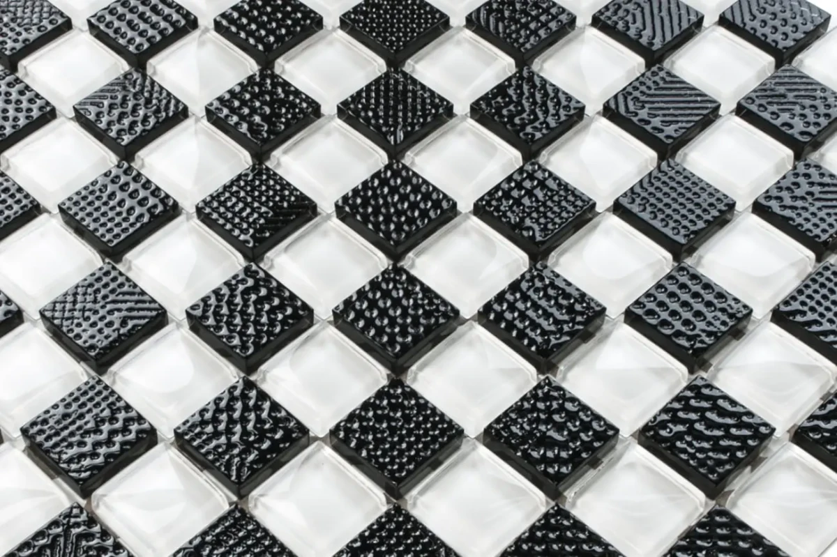 MOZAIKA SZKLANA MODERN CHESS 30x30cm 6mm – dekoracyjne do wnętrz – Szklane Mozaiki