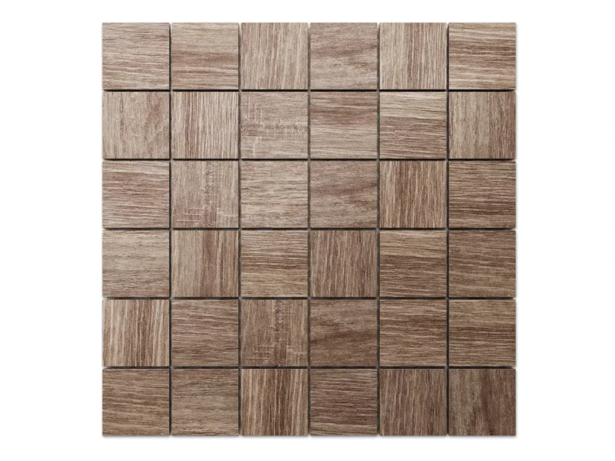 MOZAIKA GRESOWA NATURAL WOOD DREWNOPODOBNA BRĄZOWA B KOSTKA 4.8cm – dekoracyjne do wnętrz – Szklane Mozaiki