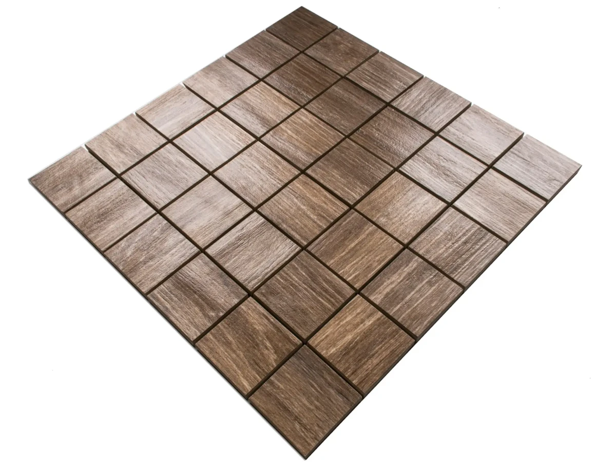 MOZAIKA GRESOWA NATURAL WOOD DREWNOPODOBNA BRĄZOWA B KOSTKA 4.8cm – dekoracyjne do wnętrz – Szklane Mozaiki