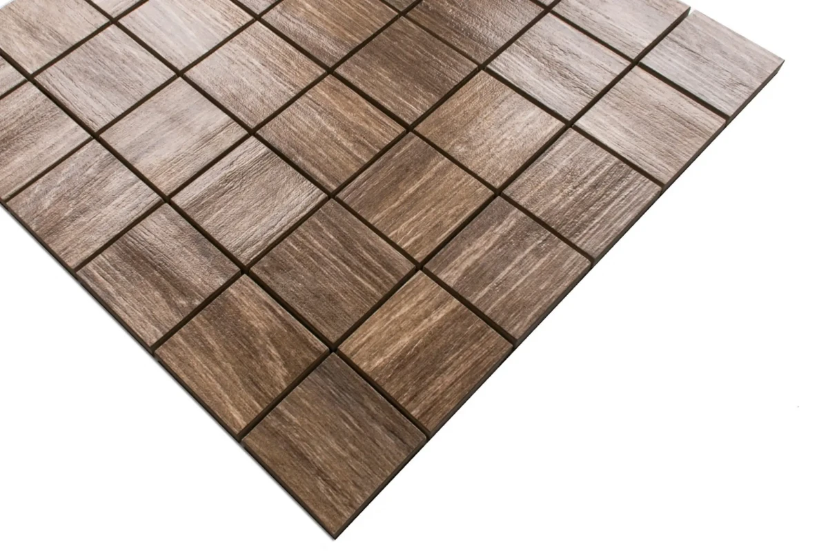 MOZAIKA GRESOWA NATURAL WOOD DREWNOPODOBNA BRĄZOWA B KOSTKA 4.8cm – dekoracyjne do wnętrz – Szklane Mozaiki