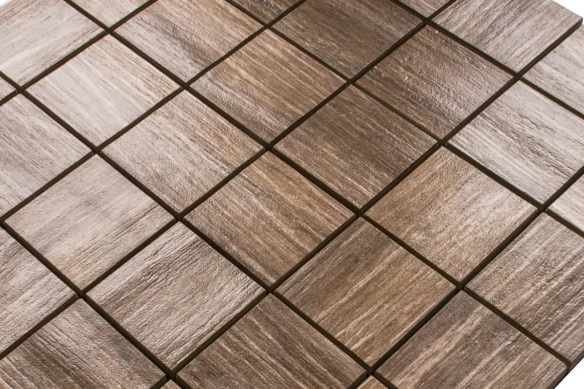 MOZAIKA GRESOWA NATURAL WOOD DREWNOPODOBNA BRĄZOWA B KOSTKA 4.8cm – dekoracyjne do wnętrz – Szklane Mozaiki