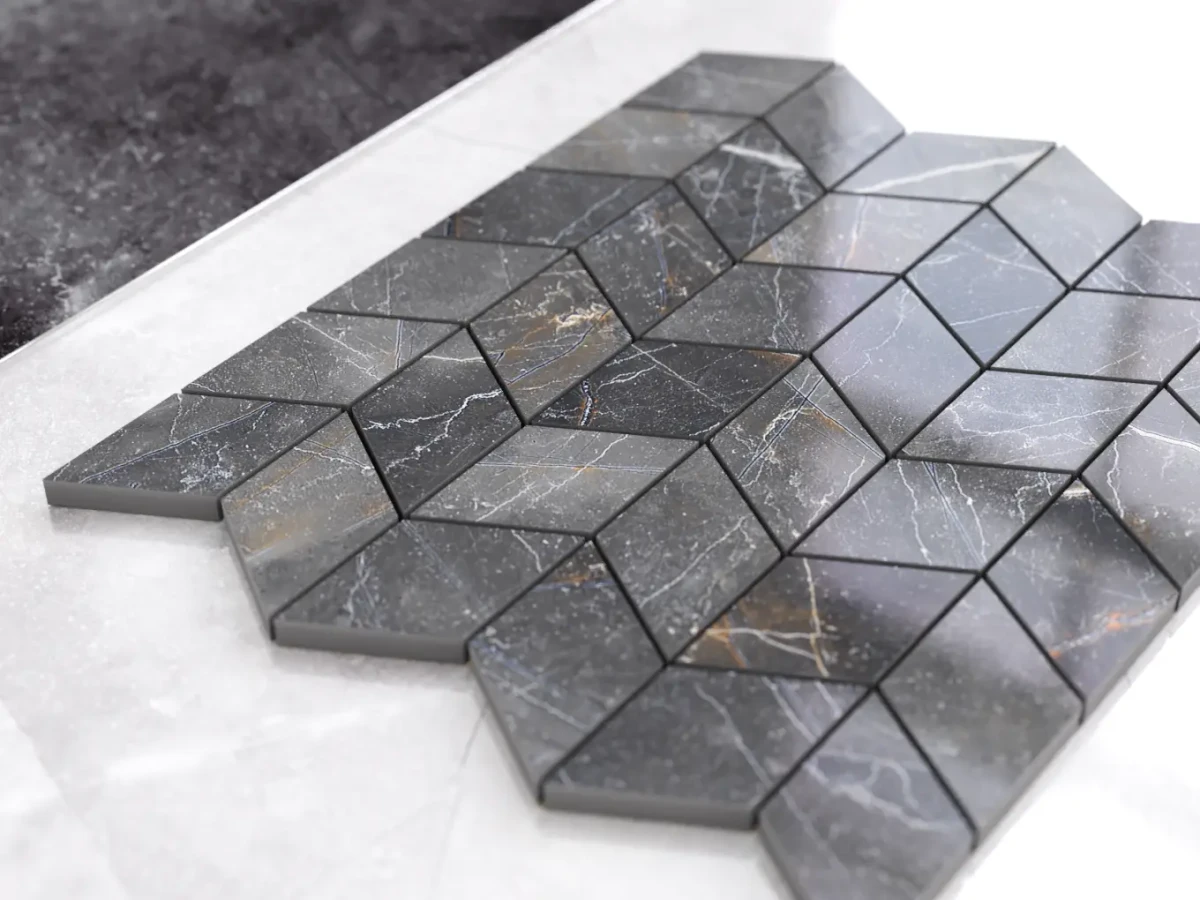 MOZAIKA GRESOWA CHEVRON ROMB SHINESTONE – dekoracyjne do wnętrz – Szklane Mozaiki