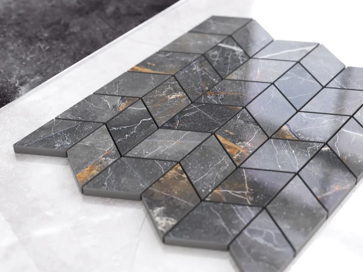 MOZAIKA GRESOWA CHEVRON ROMB SHINESTONE – dekoracyjne do wnętrz – Szklane Mozaiki