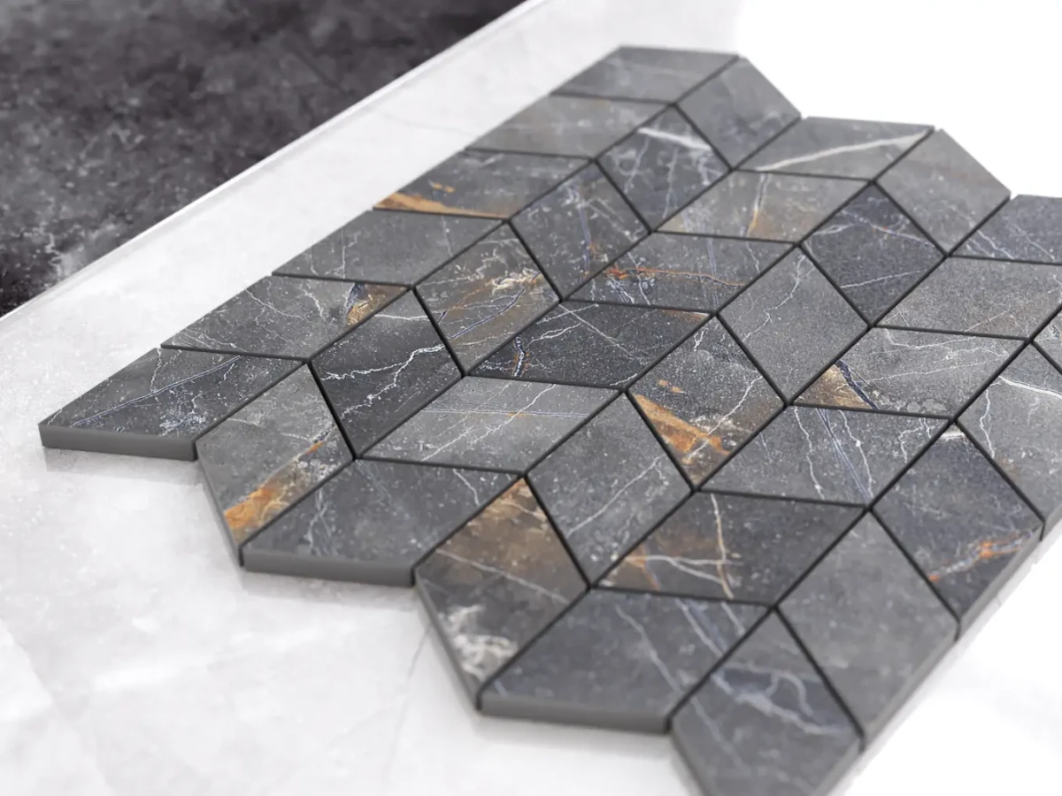 MOZAIKA GRESOWA CHEVRON ROMB SHINESTONE – dekoracyjne do wnętrz – Szklane Mozaiki