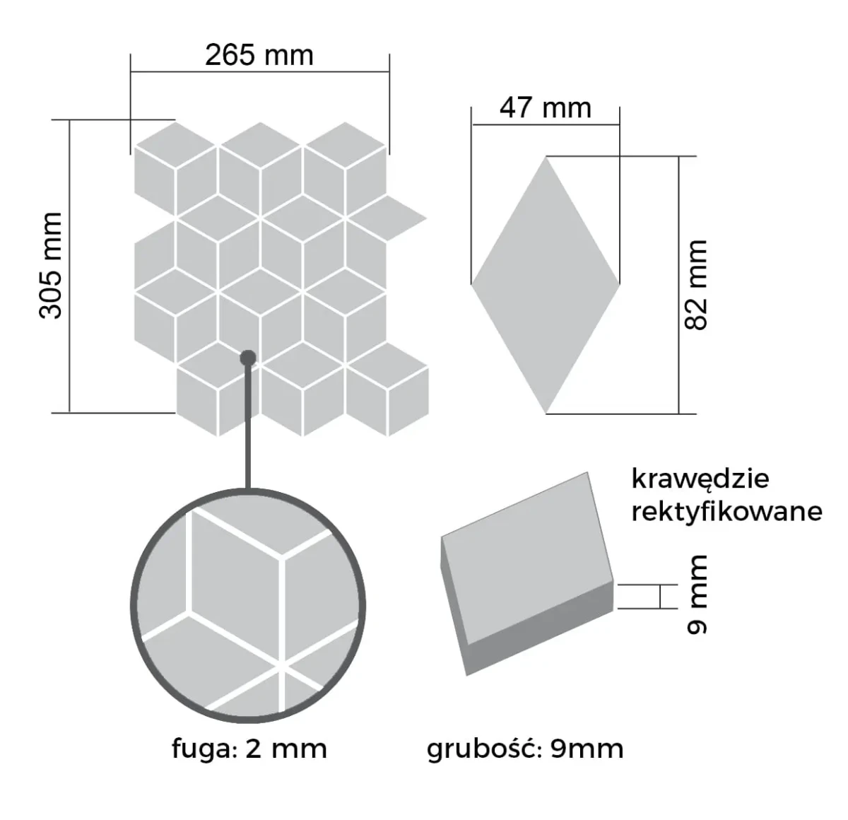 MOZAIKA GRESOWA DIAMOND ROMB CIELO E TERRA BLU – dekoracyjne do wnętrz – Szklane Mozaiki