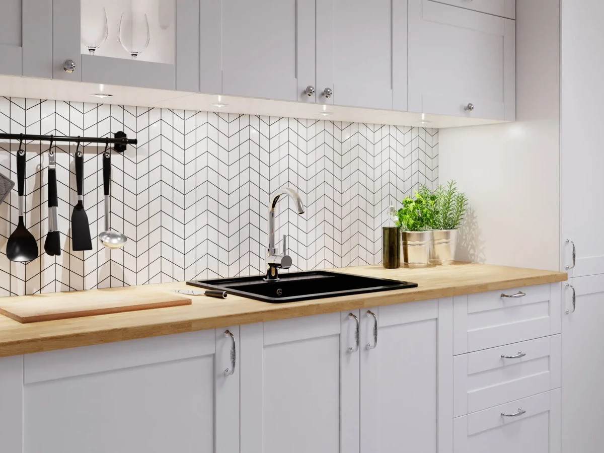 MOZAIKA GRESOWA DOUBLE CHEVRON ALASKA WHITE – dekoracyjne do wnętrz – Szklane Mozaiki