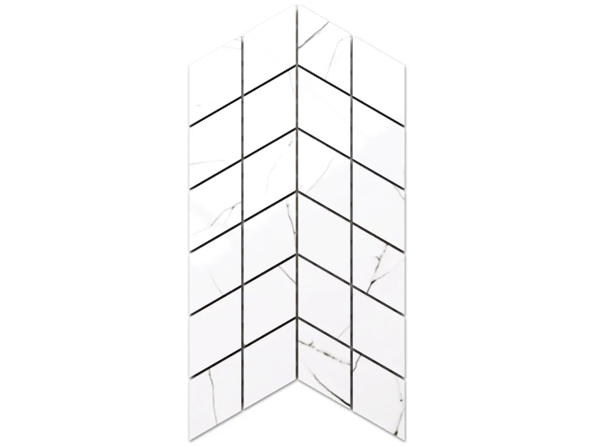 MOZAIKA GRESOWA DOUBLE CHEVRON CARRARA CALACATA – dekoracyjne do wnętrz – Szklane Mozaiki