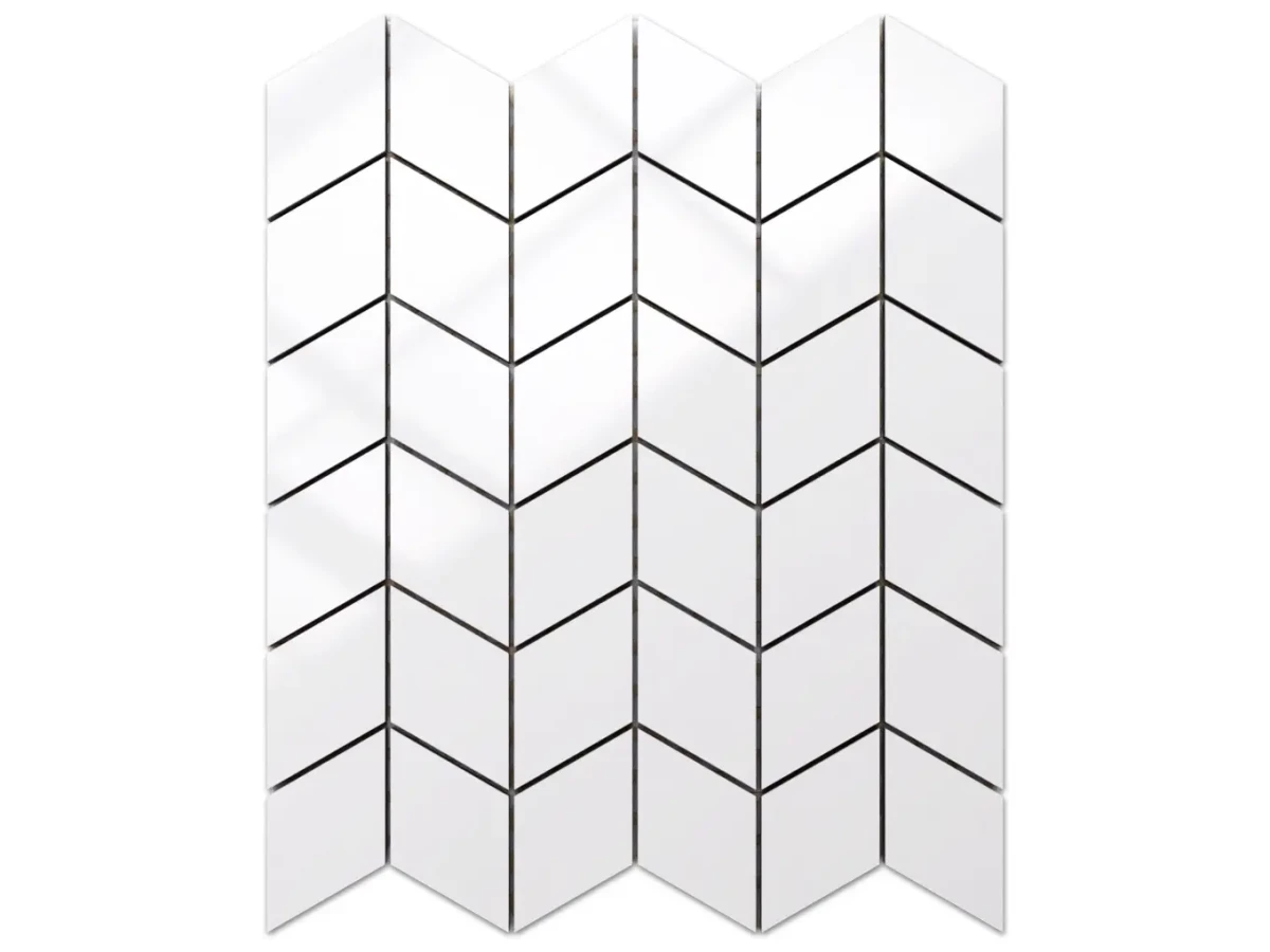 MOZAIKA GRESOWA CHEVRON ROMB ALASKA WHITE – dekoracyjne do wnętrz – Szklane Mozaiki