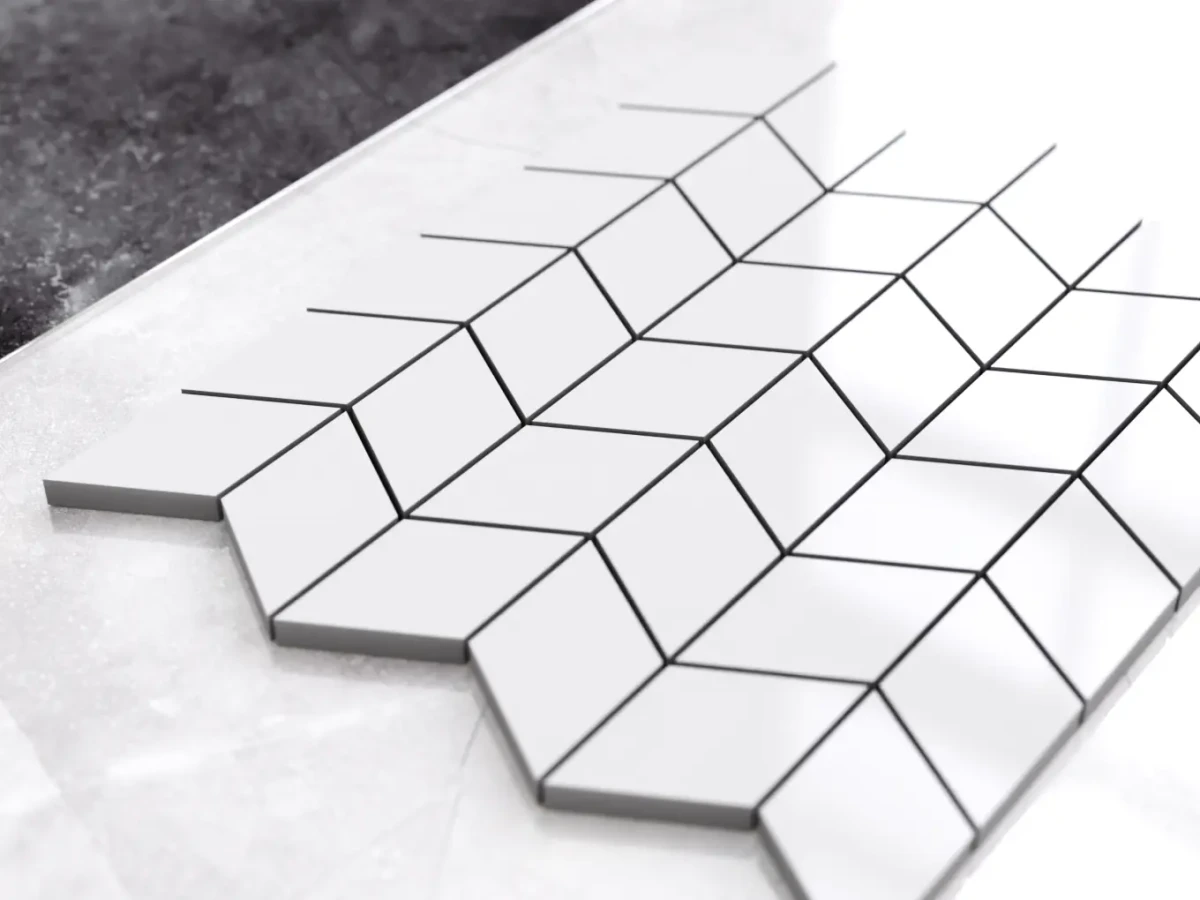 MOZAIKA GRESOWA CHEVRON ROMB ALASKA WHITE – dekoracyjne do wnętrz – Szklane Mozaiki