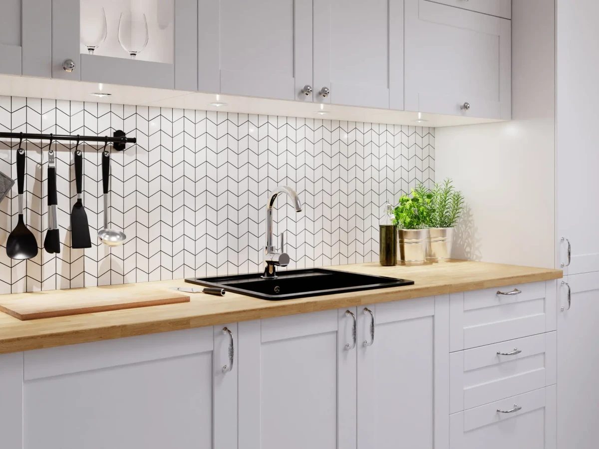 MOZAIKA GRESOWA CHEVRON ROMB ALASKA WHITE – dekoracyjne do wnętrz – Szklane Mozaiki
