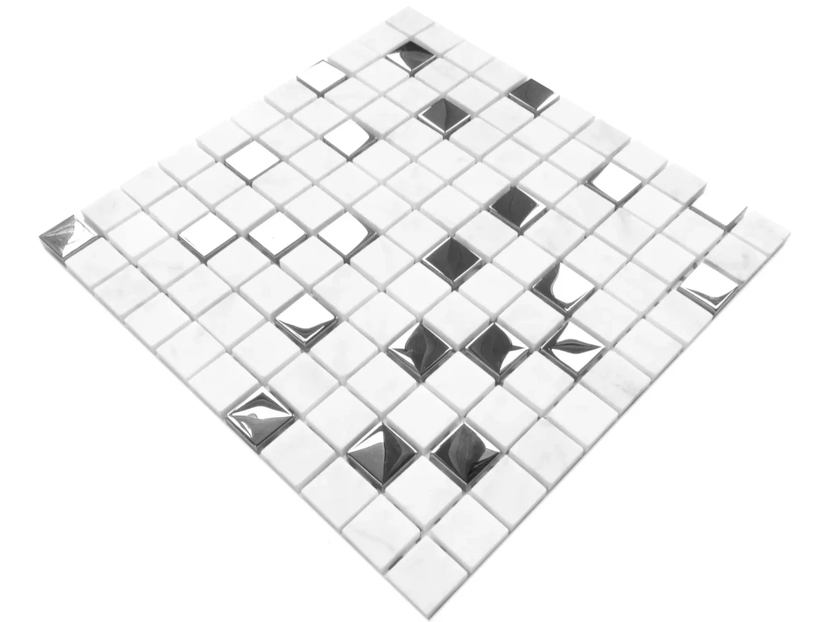 MOZAIKA SZKLANA MARMUR SILVER MARBLE 30x30cm 8mm – dekoracyjne do wnętrz – Szklane Mozaiki
