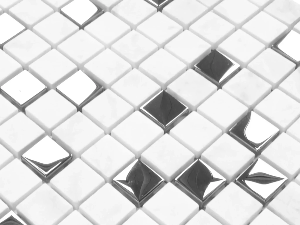 MOZAIKA SZKLANA MARMUR SILVER MARBLE 30x30cm 8mm – dekoracyjne do wnętrz – Szklane Mozaiki