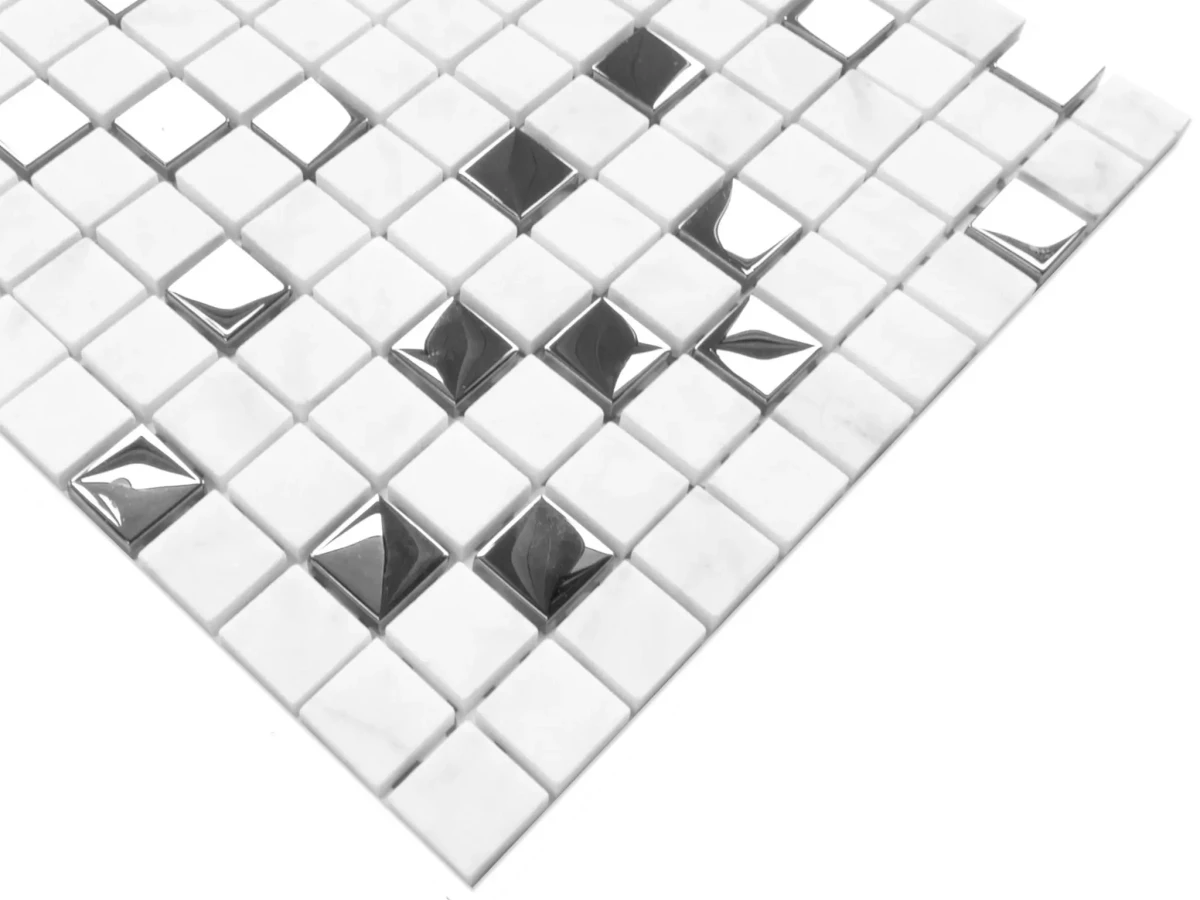MOZAIKA SZKLANA MARMUR SILVER MARBLE 30x30cm 8mm – dekoracyjne do wnętrz – Szklane Mozaiki
