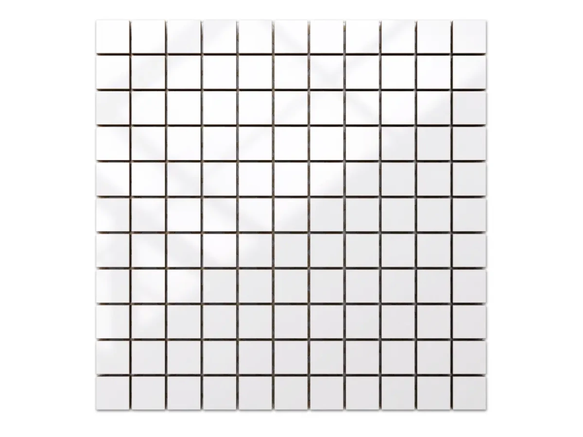 MOZAIKA CERAMICZNA BIAŁA SUPER  WHITE POŁYSK KOSTKA 2.5 30x30cm – dekoracyjne do wnętrz – Szklane Mozaiki