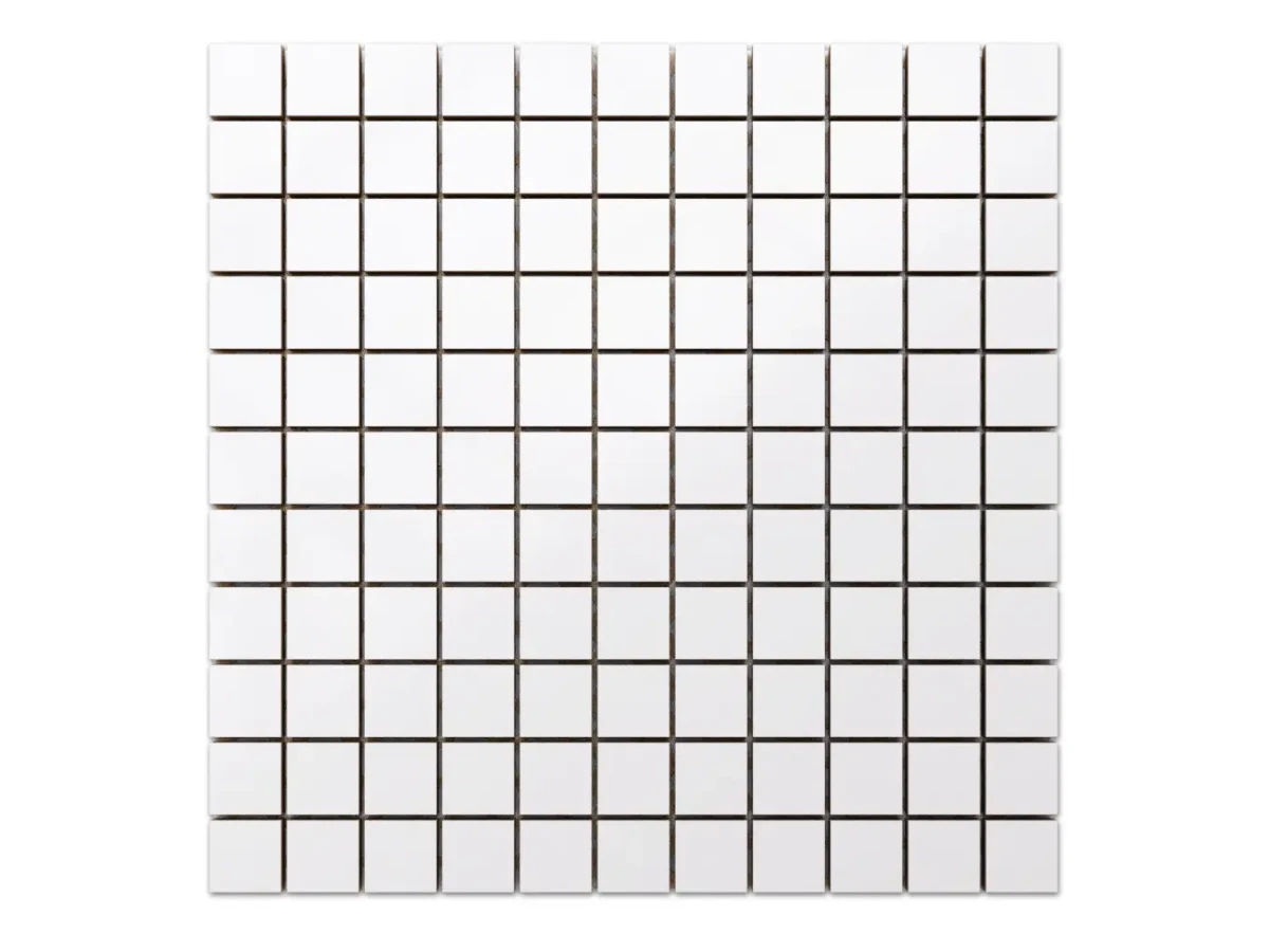 MOZAIKA CERAMICZNA BIAŁA SUPER  WHITE POŁYSK KOSTKA 2.5 30x30cm – dekoracyjne do wnętrz – Szklane Mozaiki