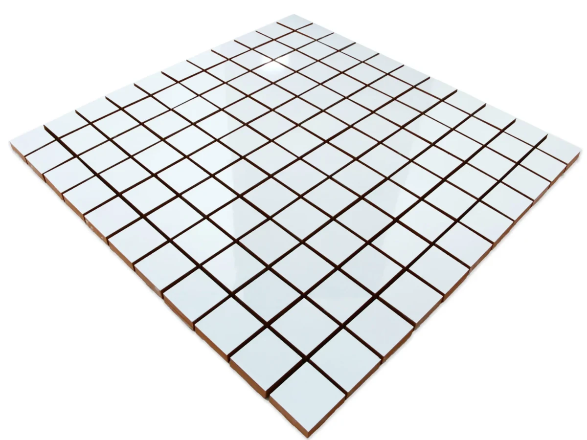 MOZAIKA CERAMICZNA BIAŁA SUPER  WHITE POŁYSK KOSTKA 2.5 30x30cm – dekoracyjne do wnętrz – Szklane Mozaiki