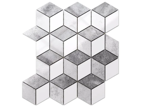 MOZAIKA GRESOWA DIAMOND ROMB BIAŁA SZARA 3D