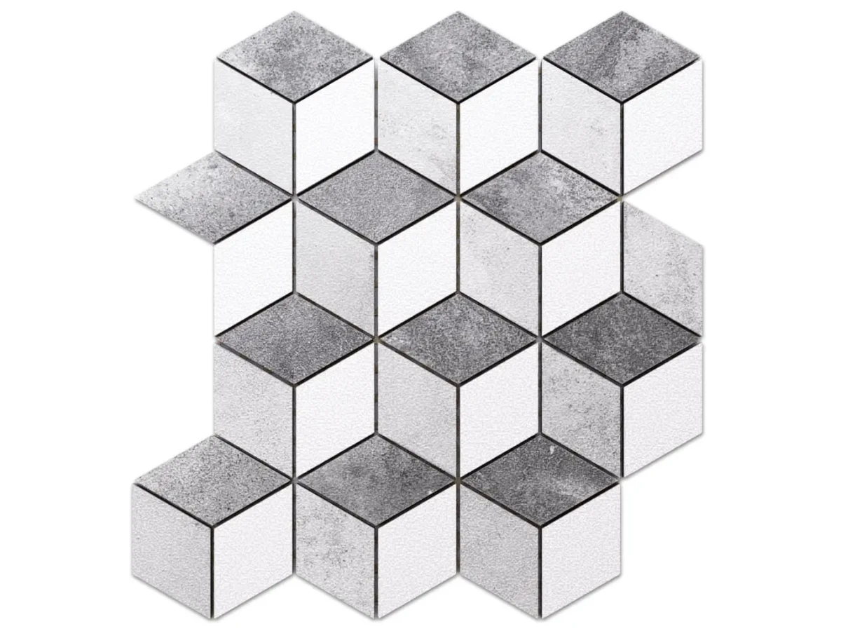 MOZAIKA GRESOWA DIAMOND ROMB BIAŁA SZARA 3D – dekoracyjne do wnętrz – Szklane Mozaiki