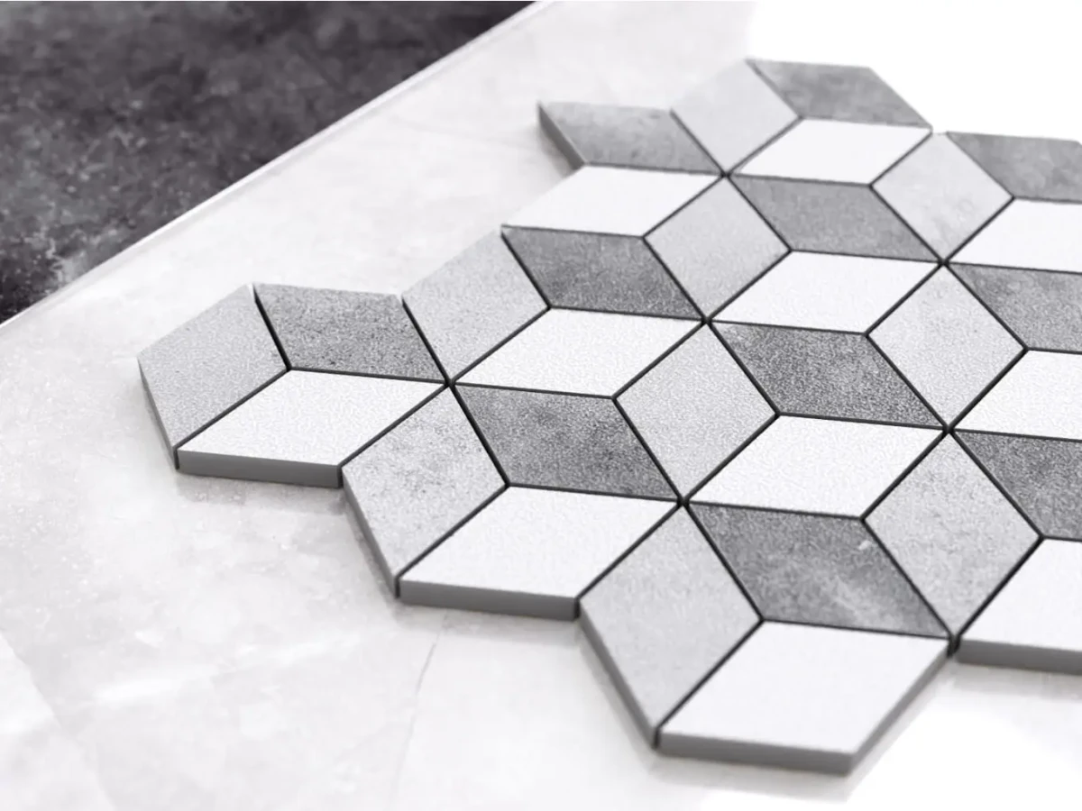 MOZAIKA GRESOWA DIAMOND ROMB BIAŁA SZARA 3D – dekoracyjne do wnętrz – Szklane Mozaiki