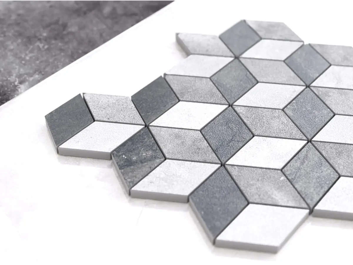 MOZAIKA GRESOWA DIAMOND ROMB SZARA 3D – dekoracyjne do wnętrz – Szklane Mozaiki