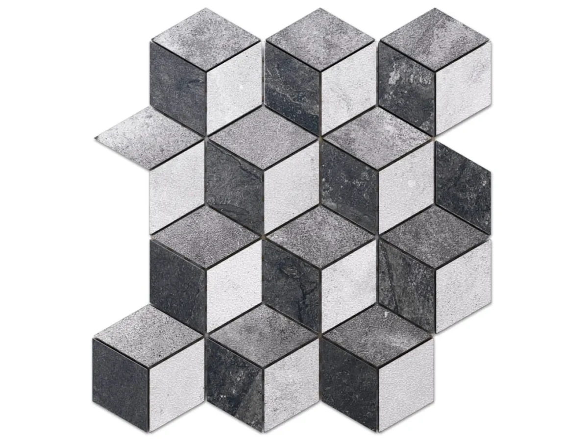 MOZAIKA GRESOWA DIAMOND ROMB SZARA 3D – dekoracyjne do wnętrz – Szklane Mozaiki