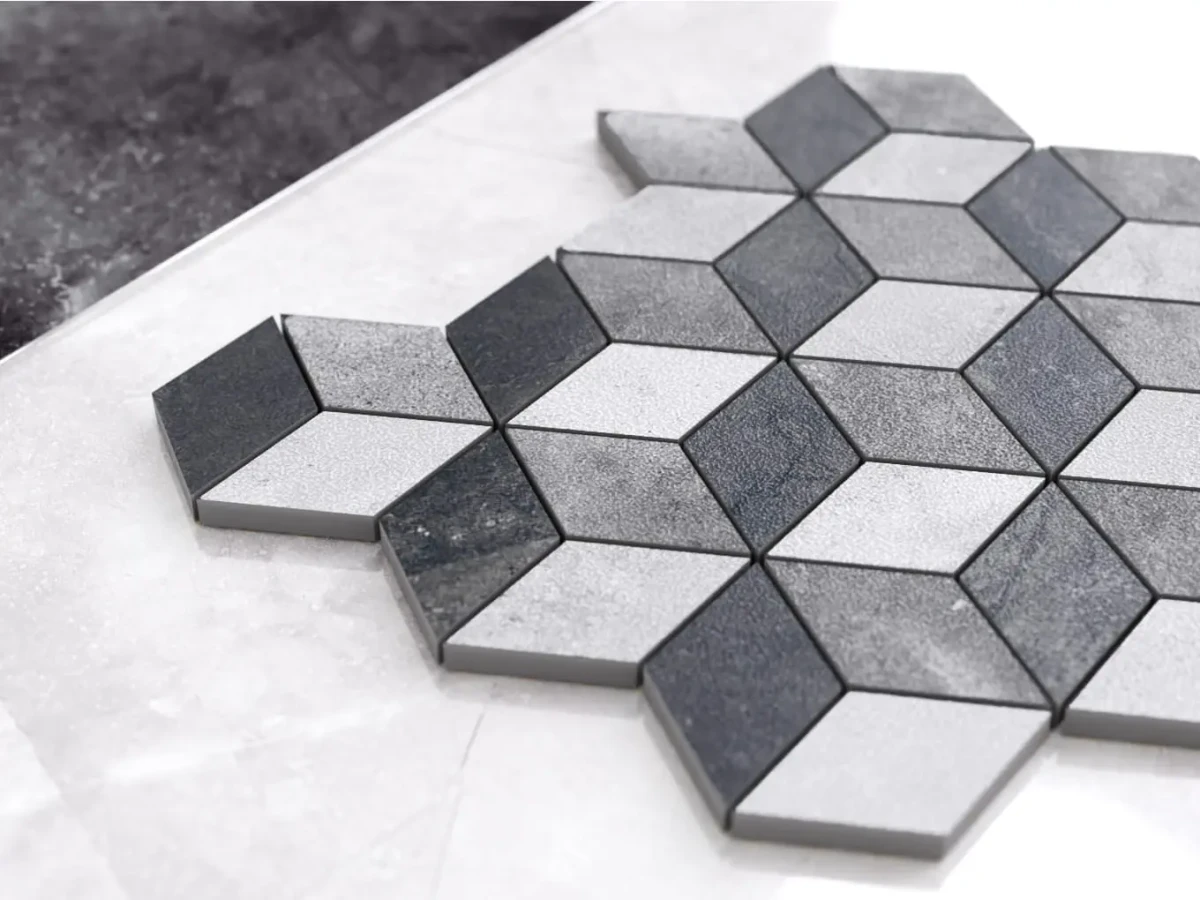 MOZAIKA GRESOWA DIAMOND ROMB SZARA 3D – dekoracyjne do wnętrz – Szklane Mozaiki