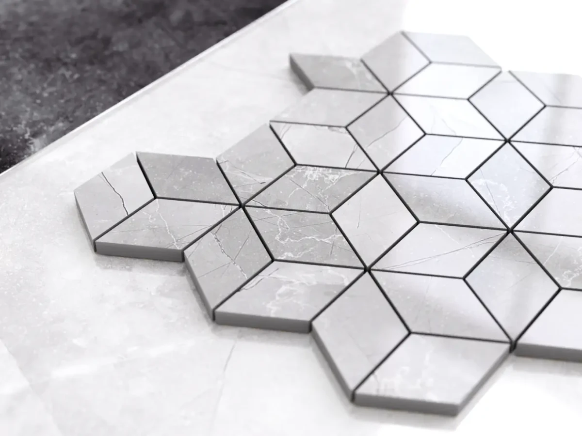 MOZAIKA GRESOWA DIAMOND ROMB LEZA GREY – dekoracyjne do wnętrz – Szklane Mozaiki