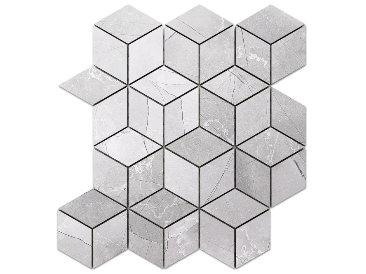 MOZAIKA GRESOWA DIAMOND ROMB LEZA GREY – dekoracyjne do wnętrz – Szklane Mozaiki