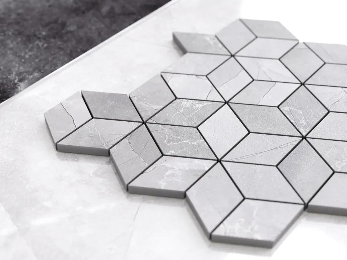 MOZAIKA GRESOWA DIAMOND ROMB LEZA GREY – dekoracyjne do wnętrz – Szklane Mozaiki