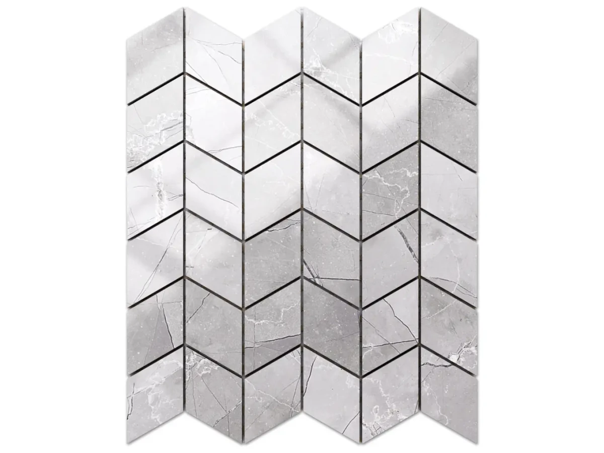 MOZAIKA GRESOWA CHEVRON ROMB LEZA GREY – dekoracyjne do wnętrz – Szklane Mozaiki