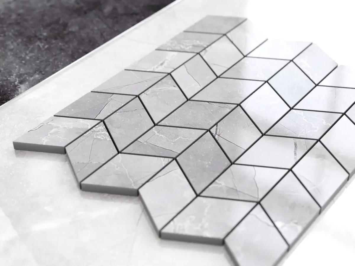MOZAIKA GRESOWA CHEVRON ROMB LEZA GREY – dekoracyjne do wnętrz – Szklane Mozaiki