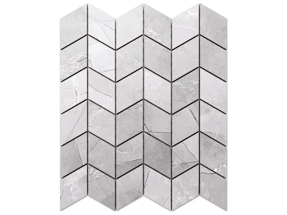 MOZAIKA GRESOWA CHEVRON ROMB LEZA GREY – dekoracyjne do wnętrz – Szklane Mozaiki
