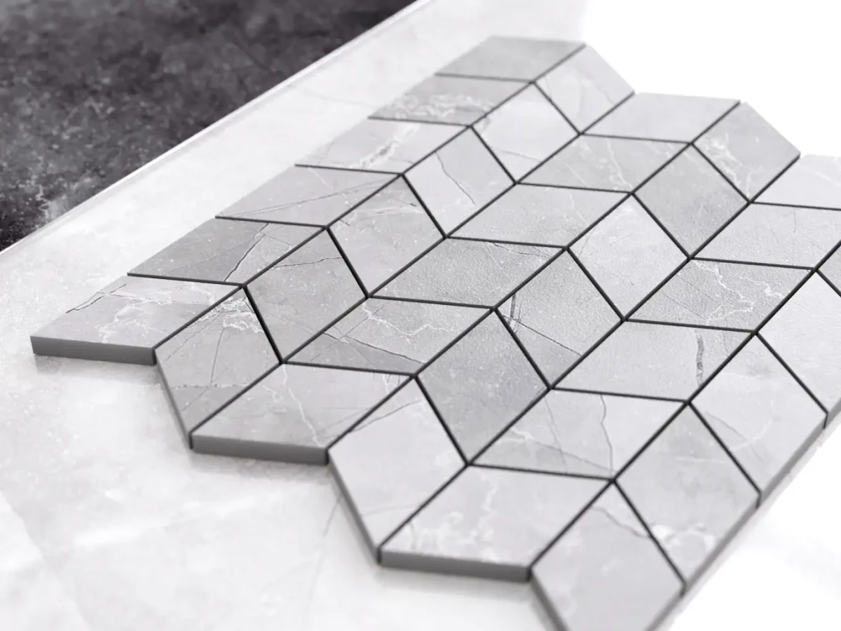 MOZAIKA GRESOWA CHEVRON ROMB LEZA GREY – dekoracyjne do wnętrz – Szklane Mozaiki