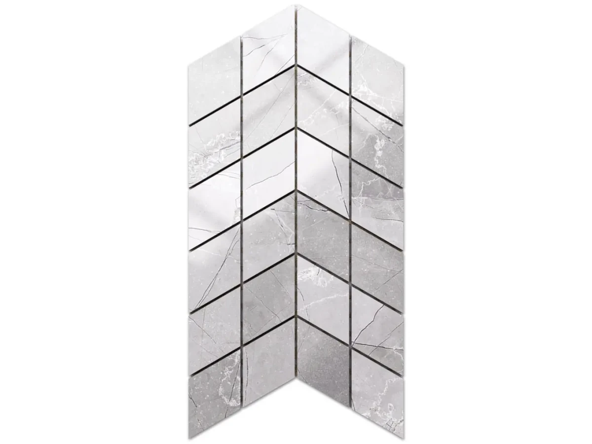 MOZAIKA GRESOWA DOUBLE CHEVRON LEZA GREY – dekoracyjne do wnętrz – Szklane Mozaiki