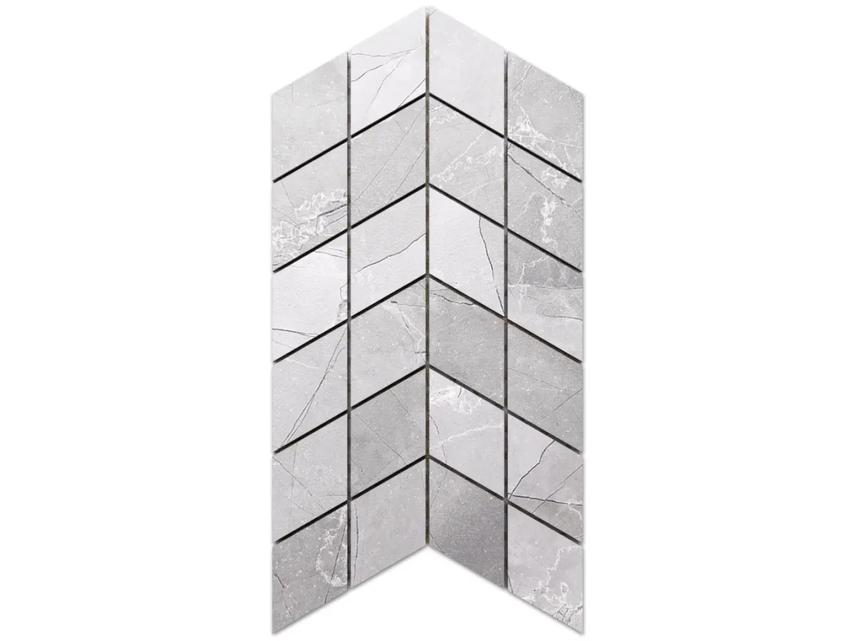 MOZAIKA GRESOWA DOUBLE CHEVRON LEZA GREY – dekoracyjne do wnętrz – Szklane Mozaiki
