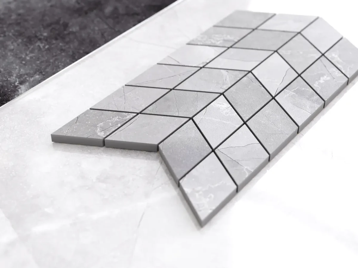 MOZAIKA GRESOWA DOUBLE CHEVRON LEZA GREY – dekoracyjne do wnętrz – Szklane Mozaiki