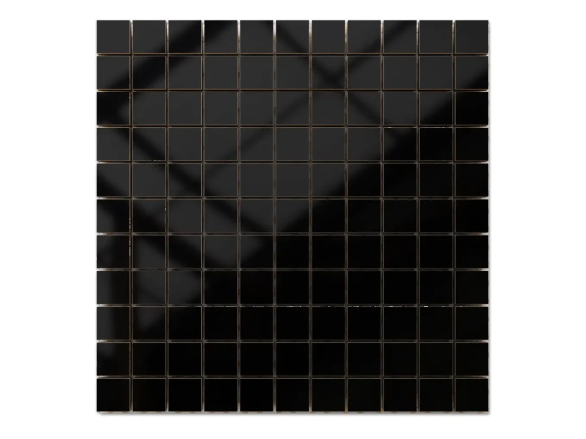 MOZAIKA CERAMICZNA SUPER BLACK CZARNA połysk kostka 2.5 30X30cm – dekoracyjne do wnętrz – Szklane Mozaiki